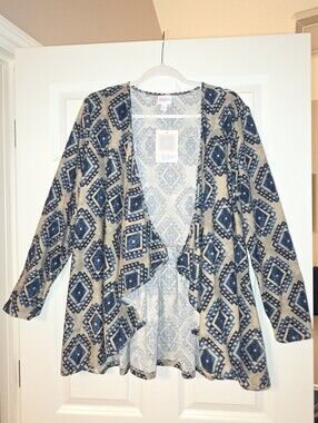NWT LuLaRoe Women's Nanette Cardigan Blue Geo-Print Open Front Women's